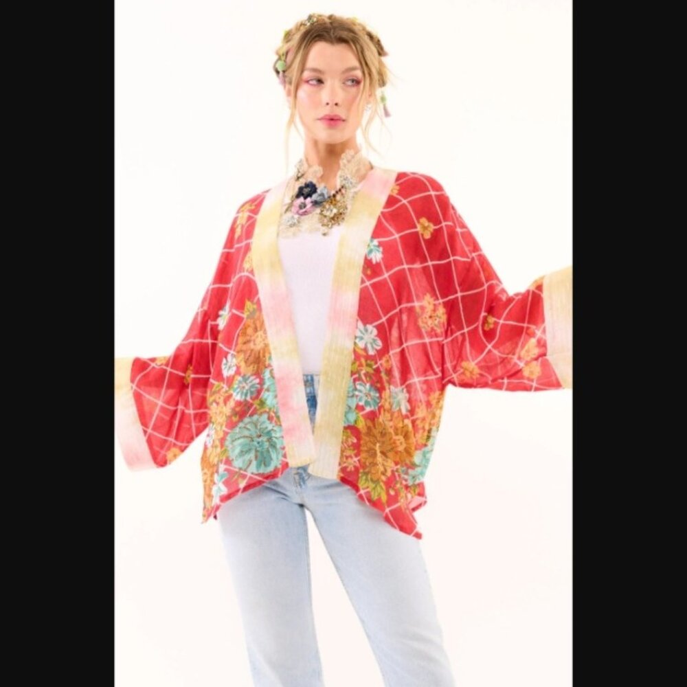 ARATTA Borrocow Beauty hand embellished kimono in vintage coral OS  NWT  (B5-374